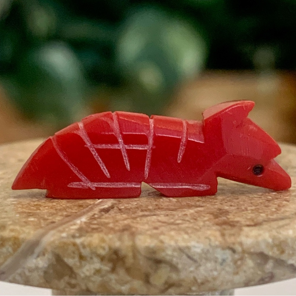 Vintage Coral Zuni Fetish Armadillo Bead Native American Carved Spirit Animal 1" - Picture 7 of 12